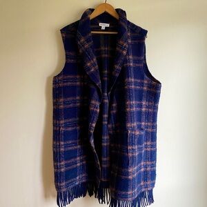 Northern Reflections | Plaid Fringe Vest Cardigan Wool Blend Plus Size